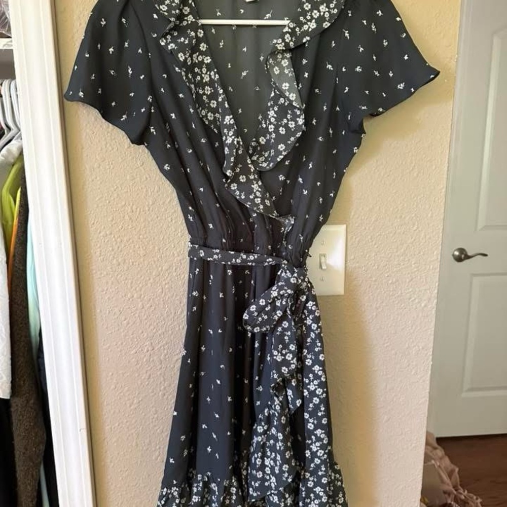 Navy Floral Wrap Dress